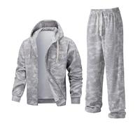 Tuta da uomo con giacca da corsa mimetica e pantaloni da jogging a maniche lunghe, felpa con cappuccio e pantaloni della tuta, set da 2 pezzi, vestibilità ampia, con coulisse, abbigliamento sportivo