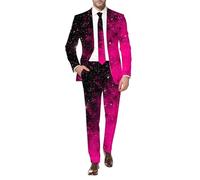 Tuta da uomo, con glitter sfumati, set di 2 pezzi, set da discoteca, comoda giacca con paillettes e pantaloni, elegante set di pantaloni da uomo, per palla da discoteca, feste e carnevale, rosa