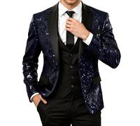 Tuta da uomo con paillettes con ali per palcoscenico e feste, giacca a maniche lunghe, Blu, XXL