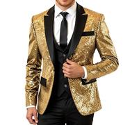 Tuta da uomo con paillettes con ali per palcoscenico e feste, giacca a maniche lunghe, gold, S