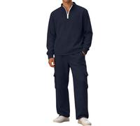 Tuta da uomo con zip a quarto e vestibilità casual, pullover a maniche lunghe, set di abbigliamento sportivo per allenamento, fitness, corsa, abbigliamento sportivo, felpa e pantaloni sportivi per