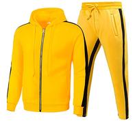 Tuta da uomo da jogging oversize in cotone con zip + pantaloni lunghi, set da 2 pezzi, tuta casual e pantaloni sportivi, giallo., M