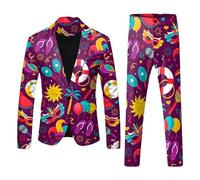 Tuta da uomo, divertente da ballo, costume di carnevale, con stampa colorata, anni '60, stile pop art, abbigliamento da festa, giacca e pantaloni, Rosso anguria, S