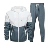 Tuta da uomo in 2 pezzi, con cappuccio e pantaloni da jogging con tasche, a blocchi di colore, con cerniera intera, tuta sportiva casual per corsa, M-6XL, Blu, XL
