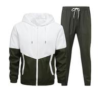 Tuta da uomo in 2 pezzi, con cappuccio e pantaloni da jogging con tasche, a blocchi di colore, con cerniera intera, tuta sportiva casual per corsa, M-6XL, Verde militare, M