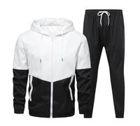 Tuta da uomo in 2 pezzi, con cappuccio e pantaloni da jogging con tasche, a blocchi di colore, con cerniera intera, tuta sportiva casual per corsa, M-6XL, Nero , M