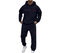 Tuta da uomo in 2 pezzi con cappuccio grafica, comoda, a maniche lunghe, set coordinato con pantaloni della tuta con lettere con cappuccio e lacci, set da jogging per allenamento e viaggio, Marina