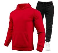 Tuta da uomo in 2 pezzi, felpa con cappuccio a maniche lunghe e pantaloni della tuta, set sportivo morbido, pantaloni e felpa UK Sport Running Jogging Athletic Sweat Suit Fashion Sportswear, Rosso, XL