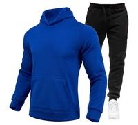 Tuta da uomo in 2 pezzi, felpa con cappuccio a maniche lunghe e pantaloni della tuta, set sportivo morbido, pantaloni e felpa UK Sport Running Jogging Athletic Sweat Suit Fashion Sportswear, Blu, XXL