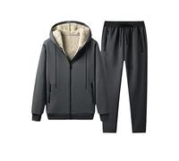 Tuta da uomo in cashmere di agnello, tuta invernale in pile con cappuccio, felpa spessa e calda abbigliamento sportivo 2 pezzi, grigio, XXXXL