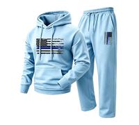Tuta da uomo in poliestere con cappuccio e tuta da jogging con stampa | L'outfit a due pezzi abbina una felpa a maniche lunghe con cappuccio e pantaloni jogger a gamba dritta abbinati