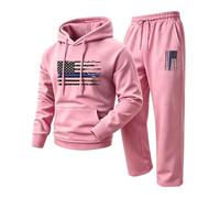 Tuta da uomo in poliestere con cappuccio e tuta da jogging con stampa | L'outfit a due pezzi abbina una felpa a maniche lunghe con cappuccio e pantaloni jogger a gamba dritta abbinati