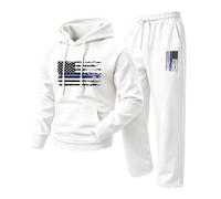 Tuta da uomo in poliestere con cappuccio e tuta da jogging con stampa | L'outfit a due pezzi abbina una felpa a maniche lunghe con cappuccio e pantaloni jogger a gamba dritta abbinati