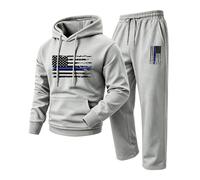 Tuta da uomo in poliestere con cappuccio e tuta da jogging con stampa | L'outfit a due pezzi abbina una felpa a maniche lunghe con cappuccio e pantaloni jogger a gamba dritta abbinati