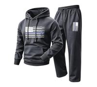 Tuta da uomo in poliestere con cappuccio e tuta da jogging con stampa | L'outfit a due pezzi abbina una felpa a maniche lunghe con cappuccio e pantaloni jogger a gamba dritta abbinati