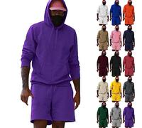 Tuta da uomo in tinta unita, con cappuccio e pantaloncini, a maniche lunghe, vestibilità aderente, con cappuccio con coulisse e tasche frontali, Arancione, XXX-Large
