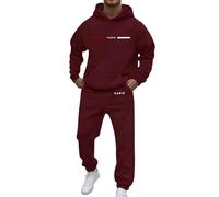 Tuta da uomo moderna per il tempo libero per l'autunno e l'inverno. Design alla moda Loose Fit con stampa a lettere per un elegante comfort gilet con tasca interna, Vino, L