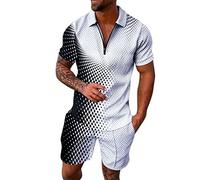 Tuta da uomo per il tempo libero con chiusura lampo, colletto rovesciato e camicia a maniche corte per abbigliamento casual