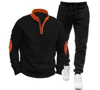 Tuta da uomo per sport all'aria aperta, set completo da uomo, felpa con cappuccio a maniche lunghe, tinta unita, alla moda, mezza zip, felpa Henley con coulisse, pantaloni della tuta casual, Nero , L