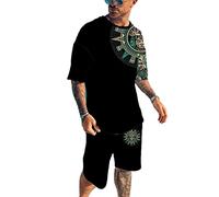 Tuta da Uomo Set a Due Pezzi 3D Viking Tattoo T-Shirt e Pantaloncini Stampati a Maniche Corte Set Fashion Hip Hop Outfit Set 2 Pezzi Set Outfit