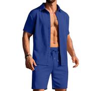 Tuta da uomo Set Casual Button Down Camicie E Pantaloncini Elastico in Vita Risvolto Activewear Tinta unita Leggero Estate Spiaggia Abiti Vestibilità Classica Tuta Allentata Allenamento Set di