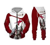 Tuta da Uomo Set Cavalieri Templari 3D Stampato Cerniera Felpa con Cappuccio e Pantaloni della Tuta Fashion Casual 2 Piece Set Felpa Suits