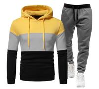 Tuta da uomo, set completo con felpa con cappuccio a maniche lunghe e pantaloni della tuta, set sportivo da uomo, pantaloni sportivi e felpa con cappuccio UK Top Bottoms Fashion Sportswear, Giallo, M