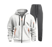 Tuta da uomo, set da 2 pezzi, con cerniera, con cappuccio, cappotti, pantaloni lunghi, L-495 Bianco, 4XL