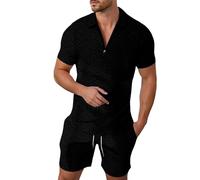 Tuta da uomo, slim fit, abbigliamento quotidiano, traspirante, per la primavera, l'estate, la combinazione con le scarpe, Nero , 4XL