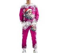Tuta da uomo vestibilità aderente con stampa Babbo Natale e animale di Natale Felpe tempo libero Pantaloni da jogging Comfort con tasche Set sportivo da uomo ampio per attività all'aperto, 4-rosa, S
