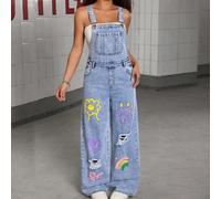 Tuta di jeans casual, morbida e confortevole, con nuovi design floreali, a cuore, arcobaleno e graffiti, per ragazze adolescenti 14Y,13Y,16Y,15YFumettoDenim