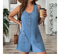 Tuta di jeans taglie forti, elegante per l'estate, tute da donna, tutine da donna, tuta da donna di piccola taglia, outfit da vacanza per donna 0XL,1XL,2XL,3XL,4XLColore unicoDenim