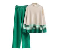 Tuta Donna 2 Pezzi Casual Elegante Maniche Lunghe con Girocollo e Pantaloni Larghi a Gamba Larga con Tasche Pullover Top Completi Tuta Sportiva Set per la Casa da Jogging Autunnale Invernale