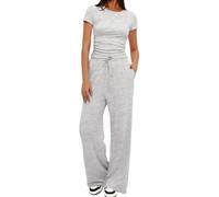 Tuta Donna Casual Elegante 2 Pezzi Top a Maniche Corta e Pantaloni a Gamba Larga con Tasche Coulisse Slim Fit Tuta Sportiva Donna Completa Due Pezzi Casual Ginnastica Estiva