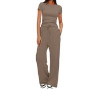 Tuta Donna Casual Elegante 2 Pezzi Top a Maniche Corta e Pantaloni a Gamba Larga con Tasche Coulisse Slim Fit Tuta Sportiva Donna Completa Due Pezzi Casual Ginnastica Estiva