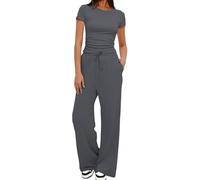 Tuta Donna Casual Elegante 2 Pezzi Top a Maniche Corta e Pantaloni a Gamba Larga con Tasche Coulisse Slim Fit Tuta Sportiva Donna Completa Due Pezzi Casual Ginnastica Estiva Tute Estive Donna