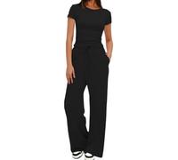 Tuta Donna Casual Elegante 2 Pezzi Top a Maniche Corta e Pantaloni a Gamba Larga con Tasche Coulisse Slim Fit Tuta Sportiva Donna Completa Due Pezzi Casual Ginnastica Estiva