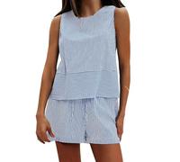 Tuta Donna Completa Cotone Cotone E Lino Tute Da Ginnastica a Coste 2 Pezzi Canottiere Senza Maniche E Pantaloncini Vita Alta Offerta Completa Completi Leggera Comodi Tinta Unita Completo Larghi