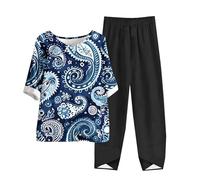 Tuta Donna Completi Due Pezzi Completa Elegante Taglie Forti Cotone e Lino Abbigliamento Donna Estivo Stampato Completo Larghi CurvyTuta Elegante Manica Corta Camicia + Pantaloni Lino Set Spiaggia