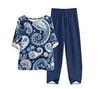 Tuta Donna Completi Due Pezzi Completa Elegante Taglie Forti Cotone e Lino Abbigliamento Donna Estivo Stampato Completo Larghi CurvyTuta Elegante Manica Corta Camicia + Pantaloni Lino Set Spiaggia