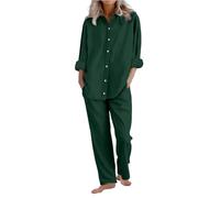 Tuta Donna Completi Sportivi Cotone e Lino Casual Comoda Set Camicia e Pantaloni Lunghi Colletto Alto Tinta Unita Completo Leggeri Elegante Manica lunga Tute da Ginnastica Estivo Due Pezzi Spiaggia