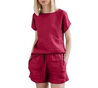 Tuta Donna Completo 2 Pezzi Tuta Spiaggia Da Ginnastica Slim Set T-Shirt Maniche Corte E Pantaloncini Vita Alta Curvy Completi Leggera Taglie Forti Tute Comodo Estiva Per Relax, Casa E Tempo Libero