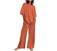 Tuta Donna Completo Offerta Cotone e Lino Due Pezzi Tuta Estiva Casual da Donna Completo Elegante Larghi Completo Estivo Taglie Forti Casual Tuta Comodo Lino Set Completi Sportivo 2 Pezzi