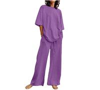Tuta Donna Completo Offerta Cotone e Lino Due Pezzi Tuta Estiva Casual da Donna Completo Elegante Larghi Completo Estivo Taglie Forti Casual Tuta Comodo Lino Set Completi Sportivo 2 Pezzi