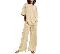 Tuta Donna Completo Offerta Cotone e Lino Due Pezzi Tuta Estiva Casual da Donna Completo Elegante Larghi Completo Estivo Taglie Forti Casual Tuta Comodo Lino Set Completi Sportivo 2 Pezzi