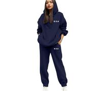 Tuta Donna Cotone Garzato Completa Due Pezzi da Ginnastica Elegante Felpa Manica Lunga e Pantaloni con Tasche e Coulisse Pigiama Set Autunno Invernale Tute Complete Invernali Tuta Nera Da Donna