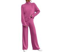 Tuta Donna Due Pezzi Autunno Inverno in Maglia con Collo Alto e Pantaloni Larghi, Tuta Casual per Tutti i Giorni