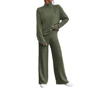 Tuta Donna Due Pezzi Autunno Inverno in Maglia con Collo Alto e Pantaloni Larghi, Tuta Casual per Tutti i Giorni
