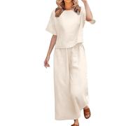 Tuta Donna Elegante Completo Casual Set Estiva Taglie Forti a Gamba Larga Pantaloni e Camicia Comodi Tute Vita Alta Larghi Manica Corta Camicia e Pantaloni Due Pezzi Completi Eleganti Comoda