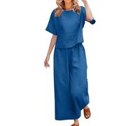 Tuta Donna Elegante Completo Casual Set Estiva Taglie Forti a Gamba Larga Pantaloni e Camicia Comodi Tute Vita Alta Larghi Manica Corta Camicia e Pantaloni Due Pezzi Completi Eleganti Comoda